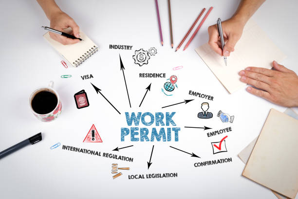 istock Work Permit Concept. The meeting at the white office table 1740387309