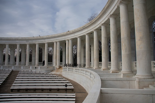 Arlington, United States – February 12, 2022: A scenic view of Memorial Amphitheater in Arlington, Virginia