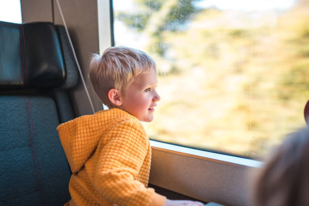 istock Caucasian Preschool Boy by Train Window 1740426309