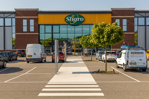 Utrecht, the Netherlands. 10 June 2023. Sligro logo Sign. Sligro encompasses food retail and foodservice companies selling directly and indirectly to the entire Dutch food and beverages market.