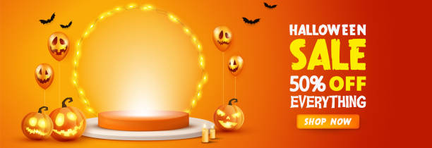 illustrations, cliparts, dessins animés et icônes de affiche de promotion de vente d’halloween - 11084