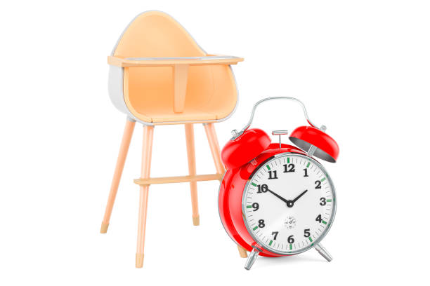 istock Baby high chair with alarm clock, 3D rendering 1740441915