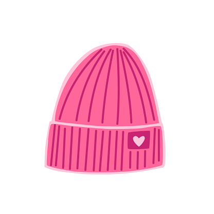 Barbiecore pink winter hat. Pink trendy, pink doll aesthetic accessories. Vector illustration