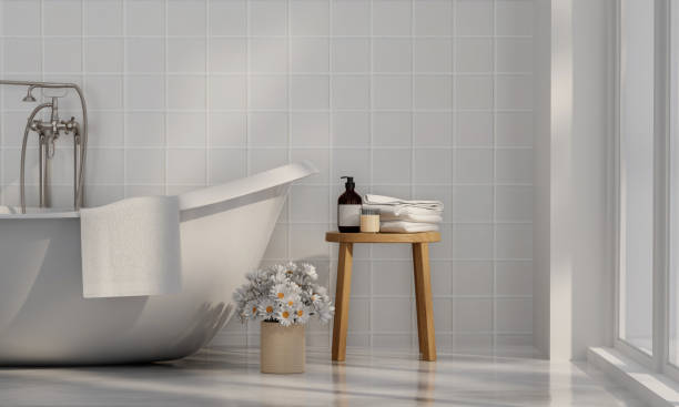 istock Contemporary bathroom. classic white vintage interior design, 3d render 1740448061