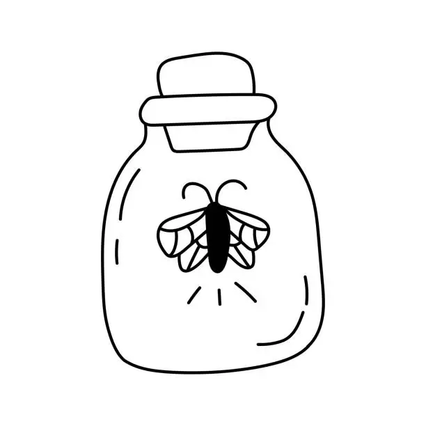 Vector illustration of Hand-drawn vector beetle in a jar clipart. Isolated on white background illustration suitable for prints, posters, charming stationery, and nature-inspired designs