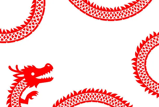 Vector illustration of Red and long dragon frame illustration