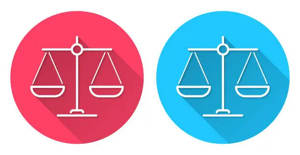 Vector illustration of Balance. Round icon with long shadow on red or blue background