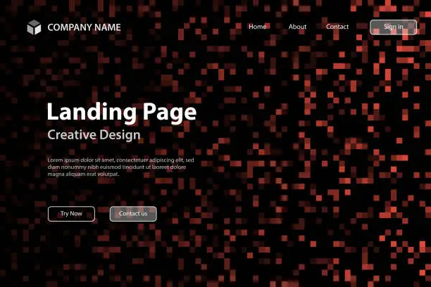 Vector illustration of Landign page Template - Abstract pixel background with Red gradient - Trendy background