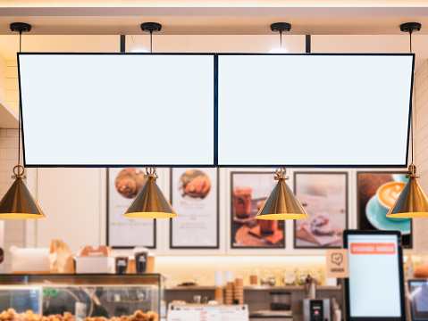 Mock up screen blank board display Restaurant Cafe Menu Food Business
