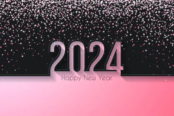 Vector illustration of Happy new year 2024 with gold glitter - Black background