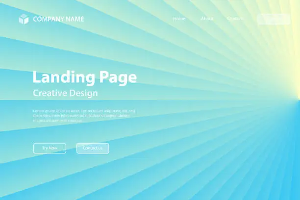 Vector illustration of Landing page Template - Abstract design with Light rays - Trendy Blue gradient