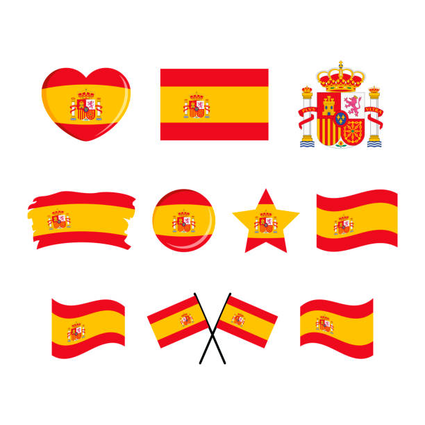 ilustraciones, imágenes clip art, dibujos animados e iconos de stock de conjunto de iconos de la bandera española vector aislado sobre un fondo blanco - bandera española