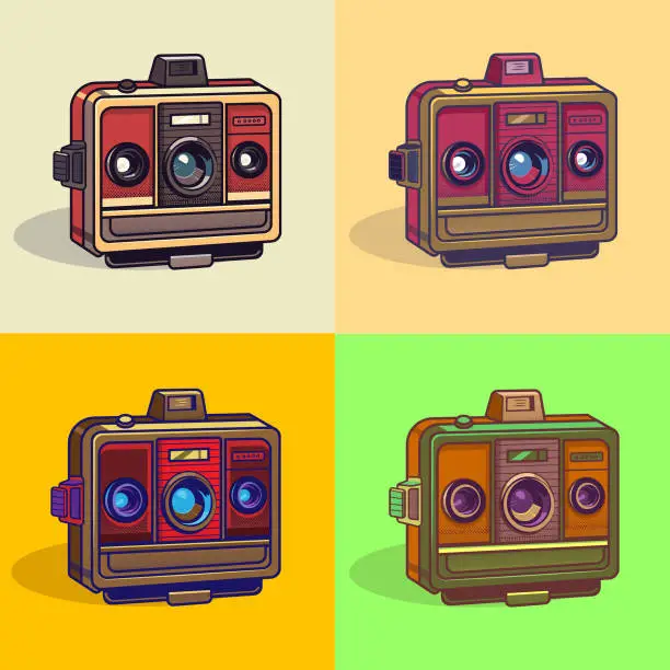 Vector illustration of 4 Retro Polaroid Cameras