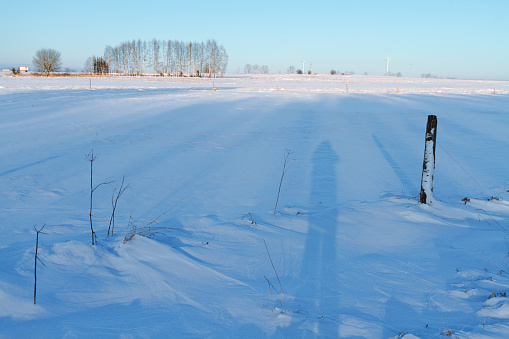 The forest footpath covering with snow.