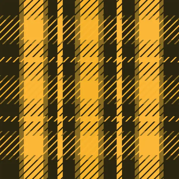 Vector illustration of Checkered autumn plaid gingham  twill tartan seamless pattern in yellow , mustard and dark brown.