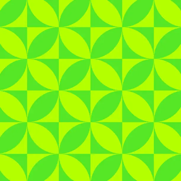 Vector illustration of Mid Century mint  and lime green Circles on Geometric squares seamless pattern.