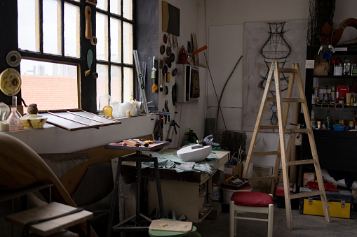 View of the art studio without people.