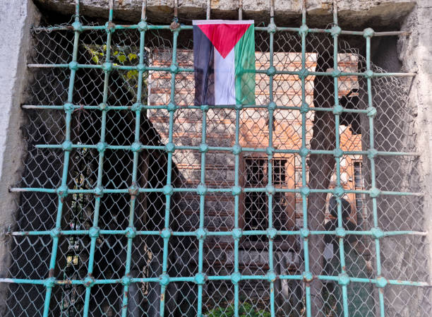 Palestinian Flag in cemetary stock photo