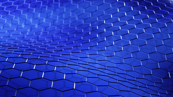 An abstract blue hexagonal flowing background