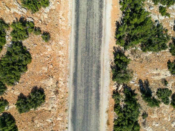 istock Bird's eye view asphalt road vertical 1740609097
