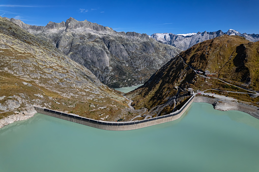 Aerial view of Oberaar lake, Switzerland