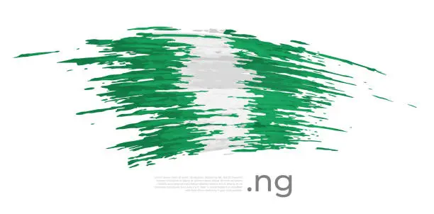 Vector illustration of Nigeria flag. Brush strokes, grunge. Stripes colors of the nigerian flag on a white background. Vector design national poster, template, place for text. State patriotic banner of nigeria, flyer