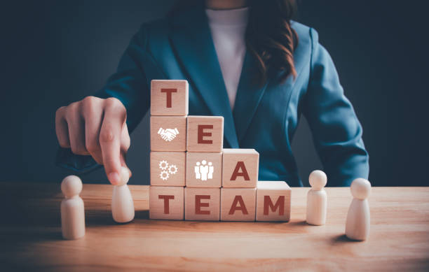 istock TEAM text on wooden cube blocks and people symbol. Human resource management, Team, teamwork, leadership, brainstorming, corporation, smart teamwork for business organization concepts. 1740667129