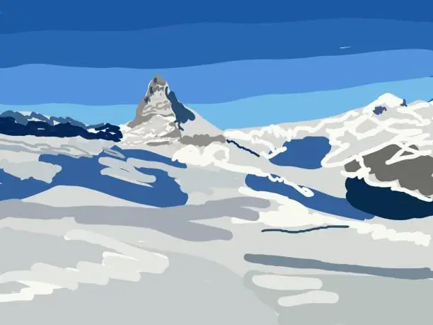 Vector illustration of Matterhorn, Zermatt line art drawing