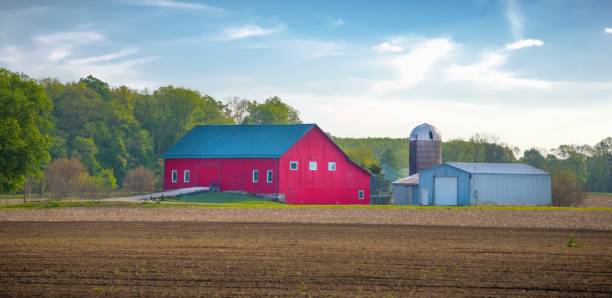 istock Red Barn with plowed field-Miami County, Indiana 1740704254