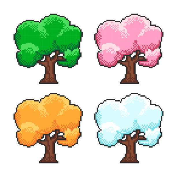 ilustrações, clipart, desenhos animados e ícones de árvore de pixels 10 - tree branch tree trunk leaf