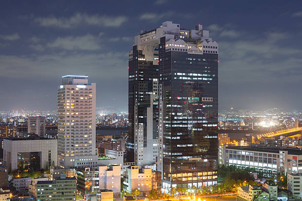 Osaka cityscape in Japan at night.