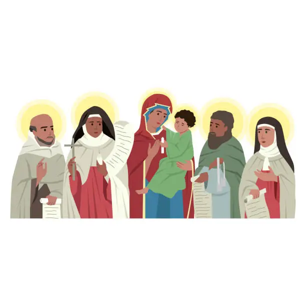 Vector illustration of The litany of saints. Bible or Biblical story.