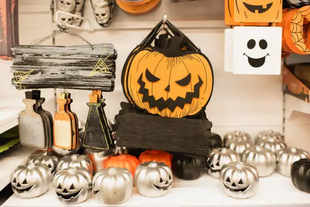 Photo of Store with Halloween decorations Pumpkins
