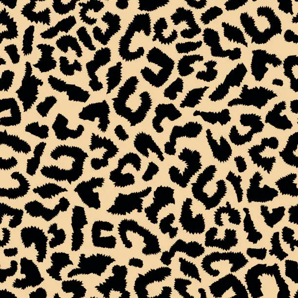 Vector illustration of Vector seamless leopard pattern, black spots on a beige background. Fashionable background for fabric, paper, clothing. Animal pattern.