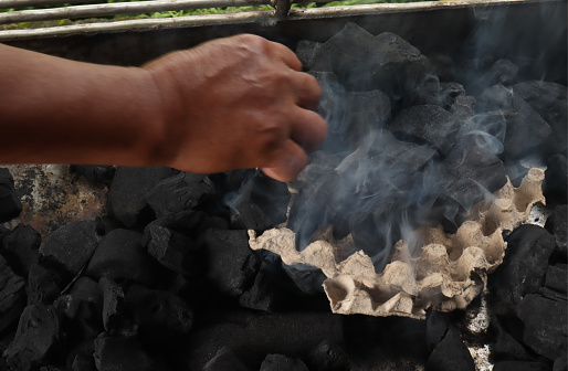 Hot charcoal on the grill, preparation for barbecue