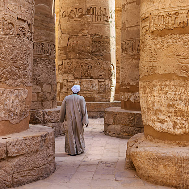 templo egípcio guarda no complexo de karnak, luxor, egito - temple of luxor hypostyle hall - fotografias e filmes do acervo