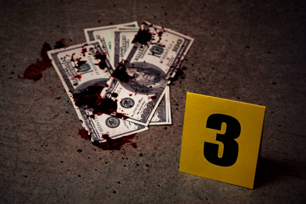 Money Money in blood with evidence marker bloody money stock pictures, royalty-free photos & images