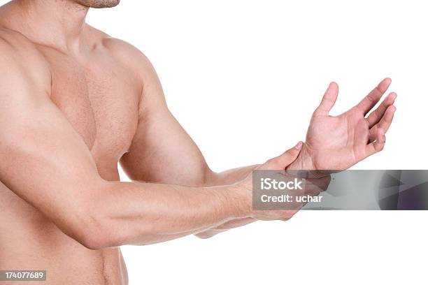 Ellenbogen Schmerzen In Stockfoto und mehr Bilder von Männer - Männer, Schmerz, Weißer Hintergrund