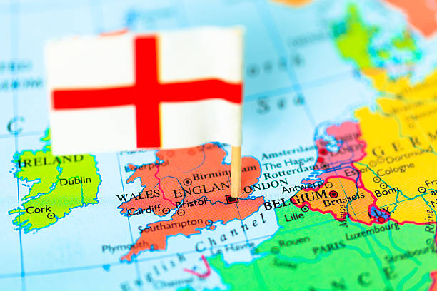istock Map and flag of England, UK 174080303