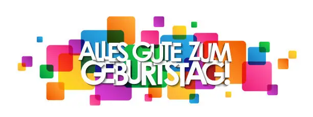 Vector illustration of ALLES GUTE ZUM GEBURTSTAG! (HAPPY BIRTHDAY! in German) colorful typography banner