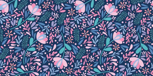 Vector illustration of Dark blue modern floral pattern vector background