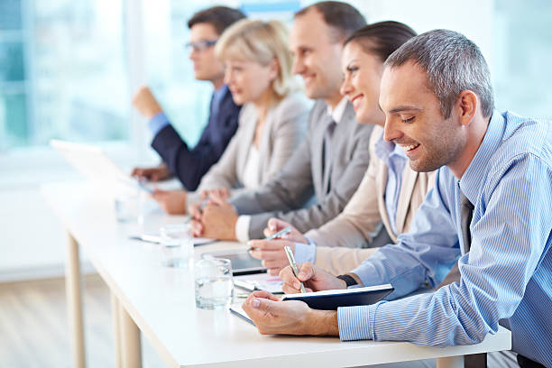 funny tema - exam business caucasian board room fotografías e imágenes de stock