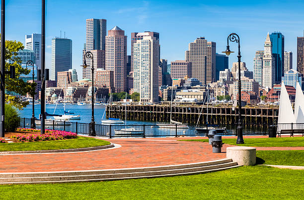 A cityscape picture in East Boston Pier Park during the day Boston skyline from the East Boston Pier Park. HDR Image.I invite you to view some of my other images of Boston: east boston stock pictures, royalty-free photos & images