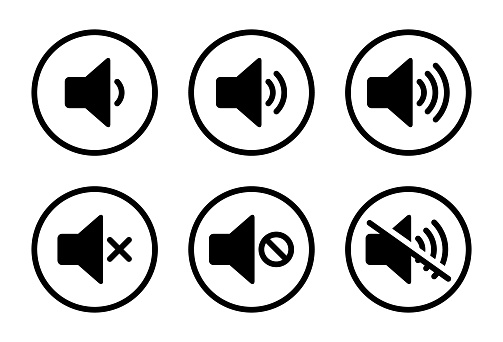 Speaker and mute volume icon vector in circle line. Sound, audio off sign symbol illustration