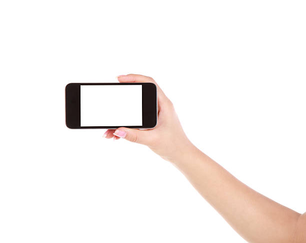 istock Hand holding a blank mobile phone on a white background 174083413