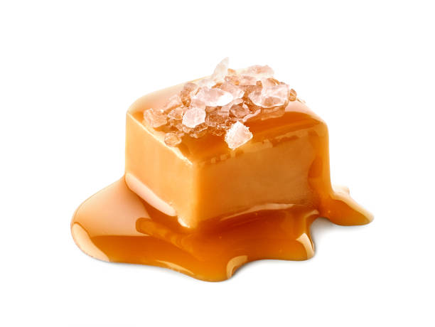 istock One piece of salty caramel candy on white background 1740835546