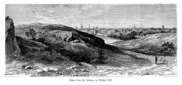 Salem, Massachusetts | Historic American Illustrations "19th-century wood engraving of Salem, a city in the U.S. state of Massachusetts. Illustration published in Picturesque America (D. Appleton & Co., New York, 1872). MORE VINTAGE AMERICAN ILLUSTRATIONS HERE:" salem massachusetts stock illustrations