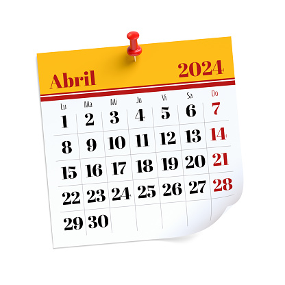 April Calendar 2024 in Spanish Language. Isolated on White Background. 3D Illustration