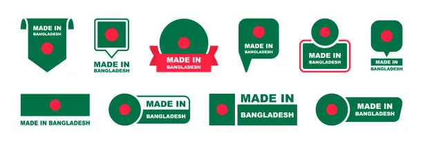 Vector illustration of Made in Bangladesh labeling set. Collection of label made in Bangladesh. Bangladesh product emblem. Vector illustration.