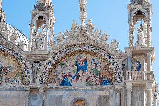 Facade of St Mark's Basilica, cathedral church of Venice, Italy. Located in the Piazza San Marco, it is one of the most recognizable sightseeing of the city